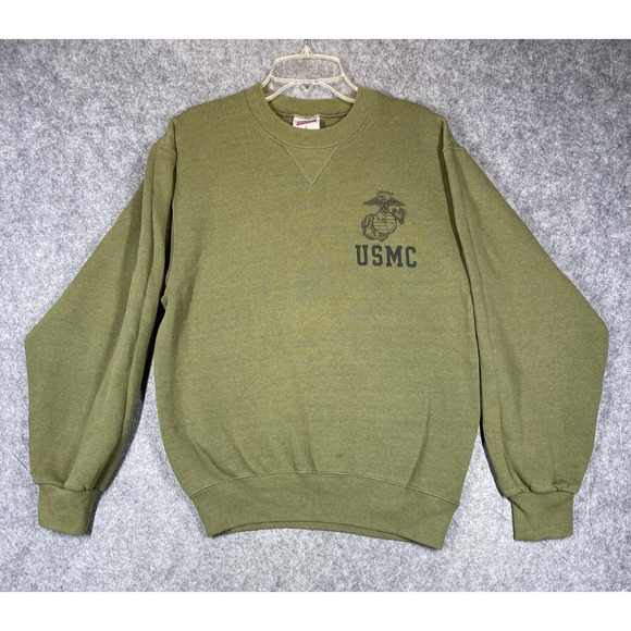 Soffe Sweatshirt Mens Small OD Green USMC Eagle Globe Anchor Made USA Crewneck - Picture 1 of 13